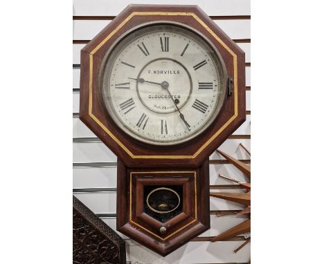 Early 20th century American wall clock&nbsp;by Seth Thomas retailed by F Norville of Gloucester, the circular dial having Rom