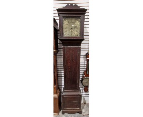 Georgian oak 30-hour longcase clock&nbsp;with brass dial, calendar arch, signed Rob Webster, Salop, 203cm&nbsp;