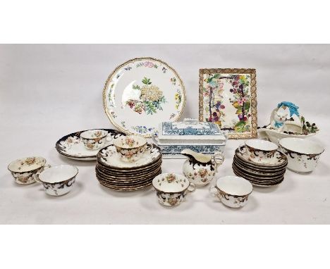 19th century Worcester porcelain trinket tray, rectangular and painted with sprays of blackberries, a modern Royal Worcester 