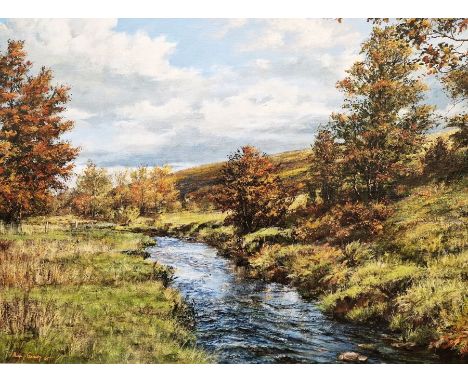 Hugh Gurney (b.1932) 
Oil on board
"Withypool to Tarr Steps, Exmoor", signed and dated '65 lower left, framed, inscribed vers
