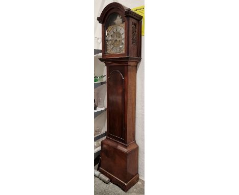 18th century-style eight-day longcase clock&nbsp;with brass arched dial named to Rich'd Wallis, Truro, featuring subsidiary s