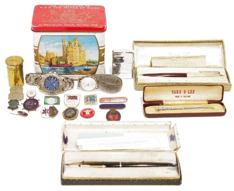 Yardolette white metal propelling pencil, Parker '51' fountain pen&nbsp;in case, another with 14k gold nib, a gent's Krug-Bau