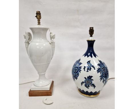 Hutschenreuther porcelain table lamp&nbsp;of bulbous form and with blue and gilt floral sprays, 42cm high and a ceramic neo-c