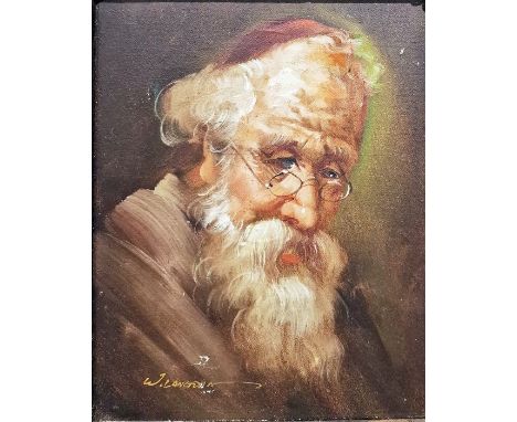 W. Langdon (20th century)
Oil on canvas
Portrait of a bearded old man with spectacles and red cap, signed lower left, framed,