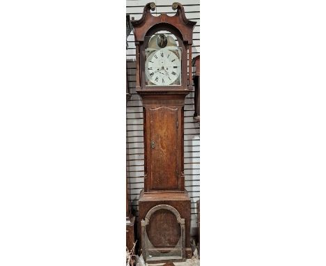 Mid 19th century mahogany cased longcase clock, the painted arched dial decorated with country figures, signed Jo's Lomas, Sh