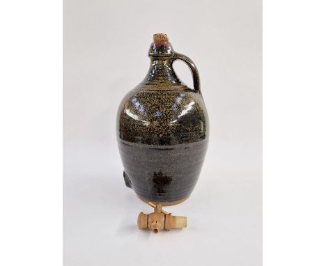 Ray Finch (1914-2012) for Winchcombe Pottery, cider flagon with tap in tenmoku glaze, height 38cm
