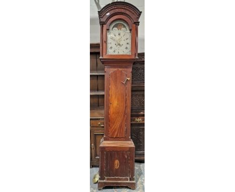 19th century mahogany cased longcase clock, the silvered dial with Roman numerals denoting hours, with subsidiary seconds dia