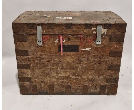 Late 19th/early 20th century metal-bound silver chest/trunk, the lid opening to reveal various fitted sections with maker pla