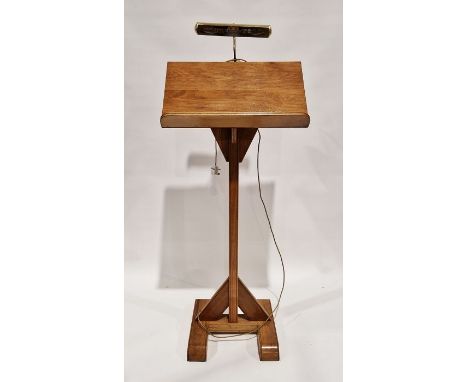 20th century oak lectern on stand&nbsp;with fitted brass light to top, 136cm high excluding light fitting&nbsp;
