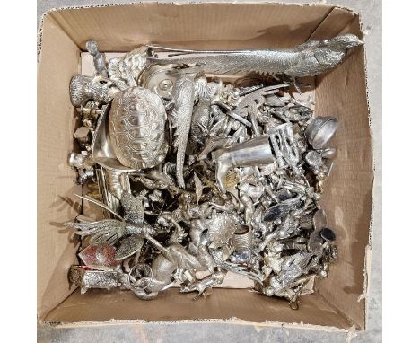 Extensive collection of silver-plated and white metal animals and figures&nbsp;to include pheasants, menu holders including o