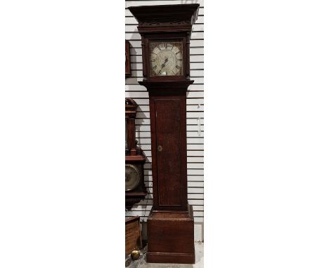 Georgian 30-hour longcase clock, the square brass dial with silvered chapter ring with fleur-de-lys motifs signed Phi'p Avene