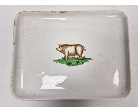 Parnall &amp; Sons rectangular ceramic tray printed with a vignette of a pig, early 20th century, printed brown marks for Par