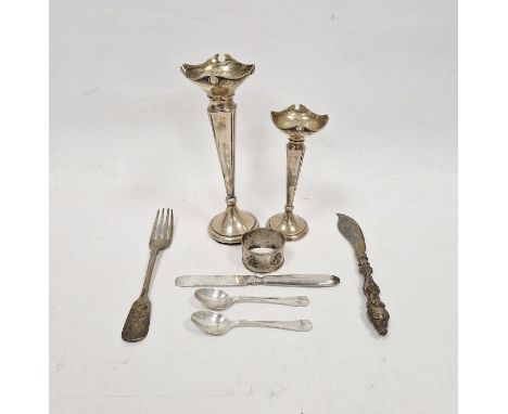 Victorian Irish silver table fork, hallmarked Dublin 1861, two posy vases, a Chinese export napkin ring and more, weighable s