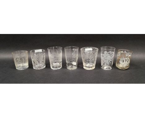 Collection of engraved glass tumblers, mid 18th century and later, including a Bohemian example engraved with foliate motifs,