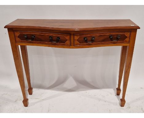 Reproduction veneered bowfronted console table/hall table&nbsp;with burrwood veneer to the top, two short drawers to the fron