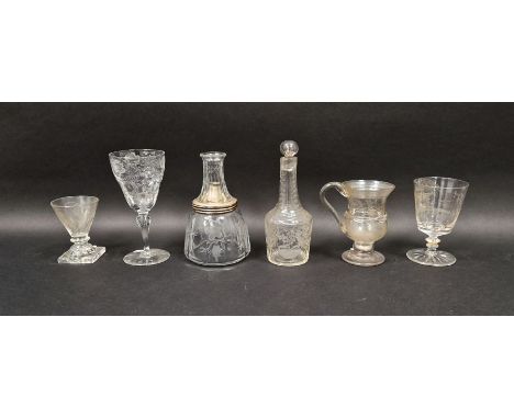 Collection of cut and engraved late 18th and early 19th century glass&nbsp;including a conical rummer on lemon squeezer base,