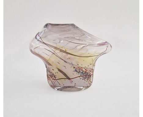 Sam Herman (1936-2020) art glass iridescent vase of organic form, in pinks, purples and browns, signed and dated to base 1982