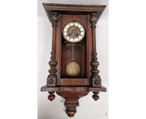 20th century Vienna-style wall clock, the circular brass bordered dial with Roman numerals denoting hours, 64cm long&nbsp;