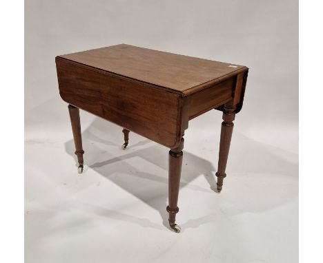 Late 19th/early 20th century mahogany pembroke table&nbsp;raised on turned legs, with original ceramic castors, 70cm high x 8