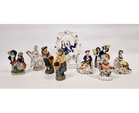 Pair of Goebel pottery bookends&nbsp;in the form of seated piper and his girlfriend, pair of glazed pottery figures&nbsp;of c