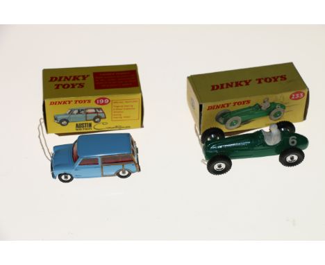 Two&nbsp;Dinky Toys diecast model vehicles; 199 Austin Se7en Countryman with light blue body, red interior and spun hubs and 