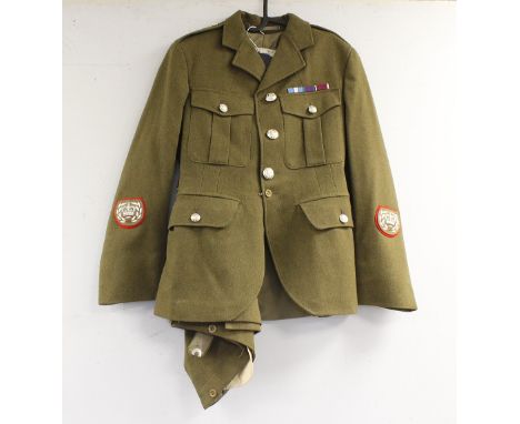 British Army dress uniform jacket having H Edgard &amp; Sons Ltd label "CSGT Thow Mar 84", Gordon Highlanders staybrite butto