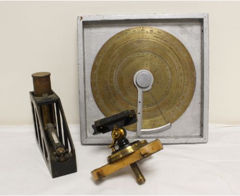 WW1 clinometer dated 1917, a field artillery telescope stand also dated 1917 &amp; a U.S Maritime Commission compass course c