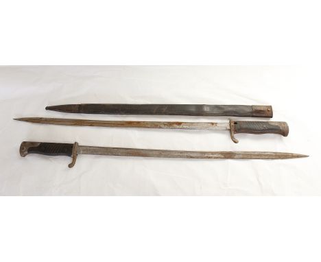 Antique Imperial German M1898 pattern bayonet, the quillback blade measuring 20 3/8" and another with scabbard (2) 