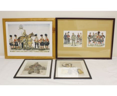 Four militaria prints, two depicting The Highland Light Infantry Regiment through the years. 
