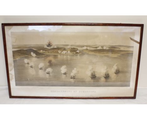 Dolby E.T, Large Victorian print of the bombardment of Bomarsund during the Crimean War of 1854. Nine British warships are de