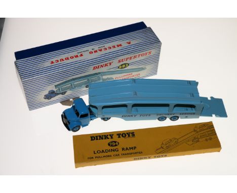 Dinky Toys diecast commercial model vehicle 982 Pullmore Car Transporter with Detachable Loading Ramp with dark blue cab and 