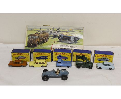 Collection of vintage toys to include five vintage Matchbox vehicles, with original boxes and an Airfix - 00 Series 3 R.A.F R