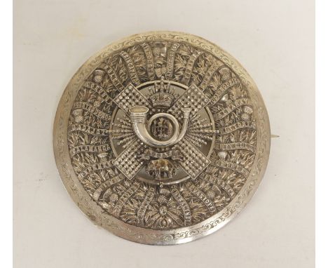 Victorian Highland Light Infantry silver regimental plaid brooch by Edinburgh silversmiths R&amp;H.B Kirkwood. Fully hallmark