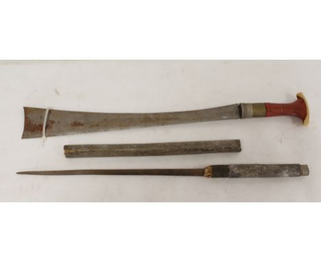 Antique Indian Dao sword of the Naga people of Assam. A heavy cleaver type weapon used in combat and as a jungle tool. The cu