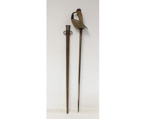 WWI British pattern 1908 Cavalry sword by Sanderson Brothers and Newbold, blade length 88cm, with original steel scabbard wit