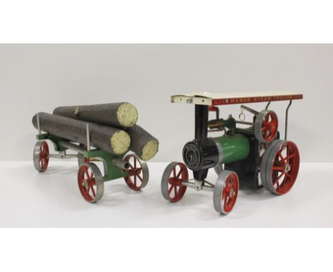 Mamod live steam TE1a Traction Engine with lumber wagon, unboxed 