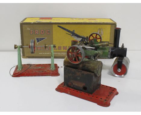 Lines Brothers Ltd Frog Mailplane in Royal Air Mail blue boxed, a Mamod Steam Roller, Mamod stationary platform engine and va