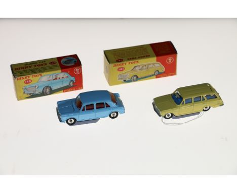 Dinky Toys diecast model vehicle 140 Morris 1100 with light blue blue, red interior and spun hubs and Dinky Toys 141 Vauxhall