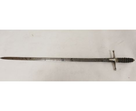 1930s British officer's dress sword of claymore form by London swordsmith Wilkinson Sword "makers to the late George V". The 