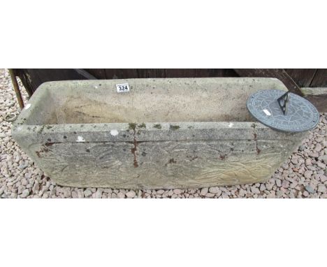 Stone planter trough & metal sun dial