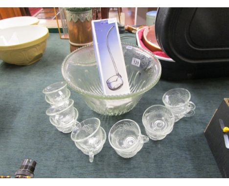 Punch bowl, ladle and cups
