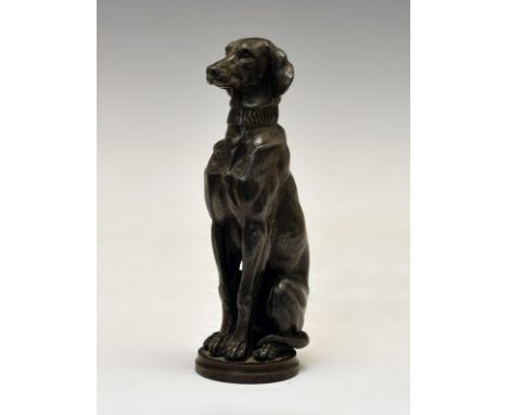 Base metal figure of a seated hound, possibly an accessory car mascot, 16cm high  Condition: Some light rubbing most noticeab