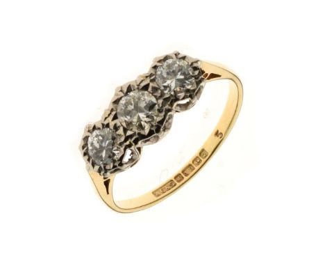 Three stone diamond 18ct gold ring, the graduated illusion set brilliant cuts totalling approximately 0.6 carats, size P½, ap