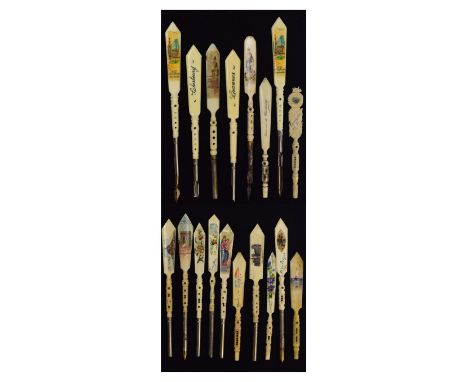 Group of eighteen early 20th Century letter openers each with Stanhope viewer, to include thirteen with fountain pen terminal