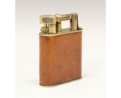 Large vintage Dunhill leather bound nickel plated cased cigarette lighter, patent No.143752, 10.5cm high  Condition: There is
