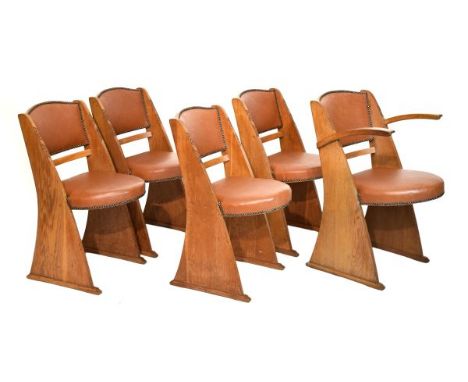 Ernest Gomme of High Wycombe - A set of five light oak 'Cromwell' chairs, comprising: four standards plus one arm chair, each