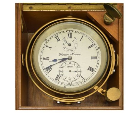 Mid 20th Century marine chronometer, Thomas Mercer, 21730, having a 10cm silvered Roman dial with State of Wind below XII and