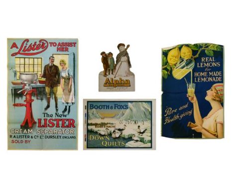 Advertising - Four pieces comprising: poster for 'The New Lister Cream Separator' having pictorial decoration depicting a lad