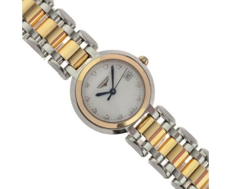 Longines - Lady's Primaluna bi-coloured stainless steel bracelet quartz wristwatch, ref:L8 1105, the signed mother-of-pearl d