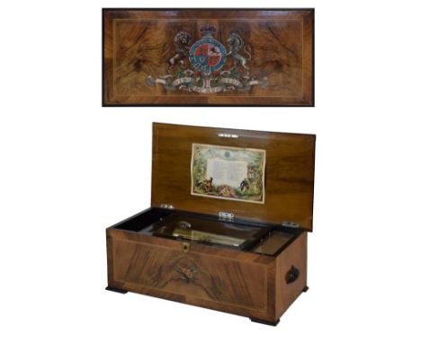 Early 20th Century Swiss inlaid walnut 30 air musical box, B.H. Abrahams, St. Croix, Switzerland, the hinged rectangular cove